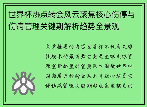 世界杯热点转会风云聚焦核心伤停与伤病管理关键期解析趋势全景观 世界杯热点转会风云聚焦核心伤停与伤病管理关键期解析趋势全景观